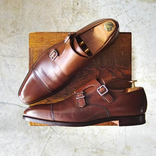 美品★クロケット&ジョーンズ 8.5E【★ラウンズ/LOWNDES】348ラスト/ダブルモンク/グレインレザー/Crockett&Jones★c683