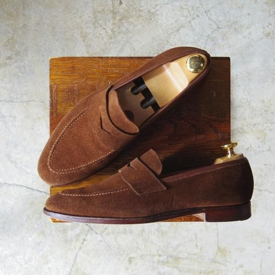 極上★クロケット&ジョーンズ 7.5E【★シドニー/SYDNEY】スエード/茶/コインローファー/Crockett&Jones★c809