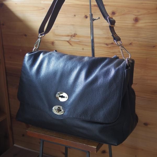 美品★(伊)ザネラート/ZANELLATO【★ポスティーナ L】マルカプント/ショルダー バッグ/メンズ&レディース/黒★a0N5242