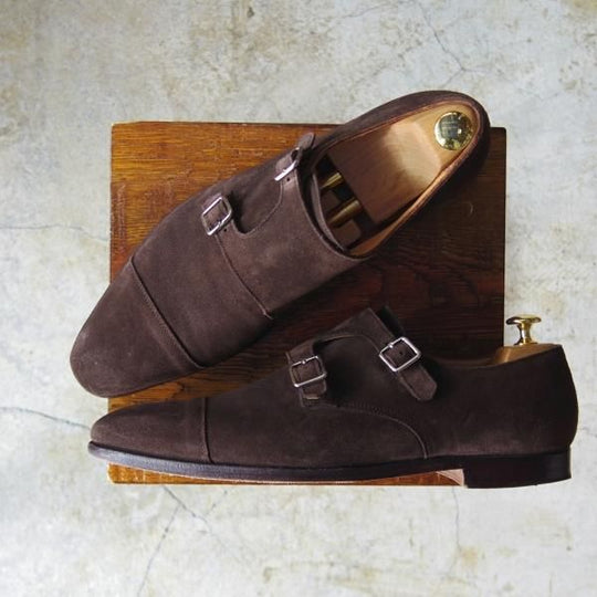 極上★クロケット&ジョーンズ 9E【★ラウンズ/LOWNDES】ダブルモンク/348ラスト/濃茶/スエード/Crockett&Jones★c938