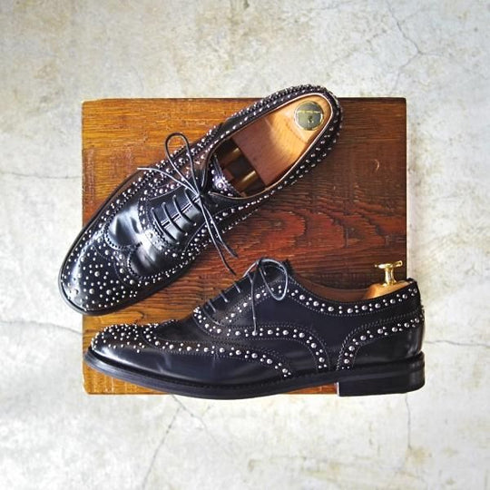 ★チャーチ(レディース) SIZE 37.5【★バーウッド/BURWOOD MET/スタッズ】ポリッシュドバインダーカーフ/フルブローグ/黒/Church's★d164