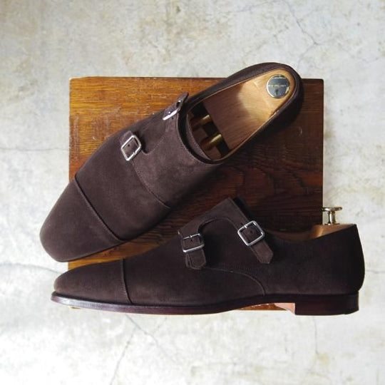 極上★クロケット&ジョーンズ 8.5E【★ラウンズ/LOWNDES】ダブルモンク/348ラスト/濃茶/スエード/メンズ/Crockett&Jones★d195