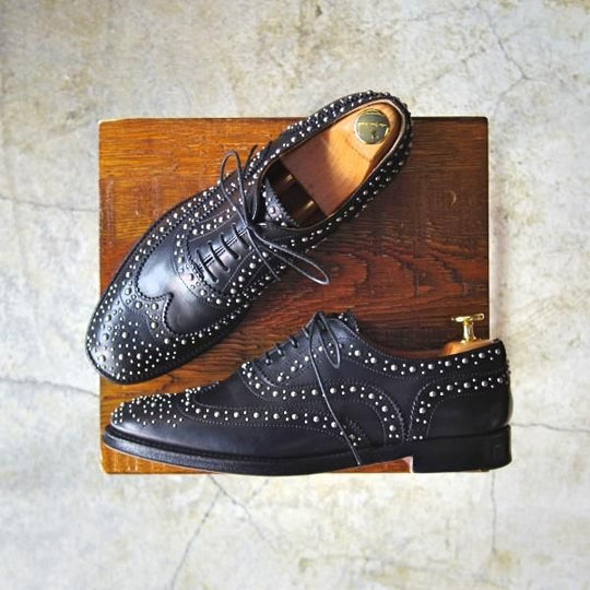 極上★チャーチ(レディース) SIZE 37.5【貴重★カーフ仕様のバーウッド/スタッズ/BURWOOD MET 2】黒/フルブローグ/Church's★d213