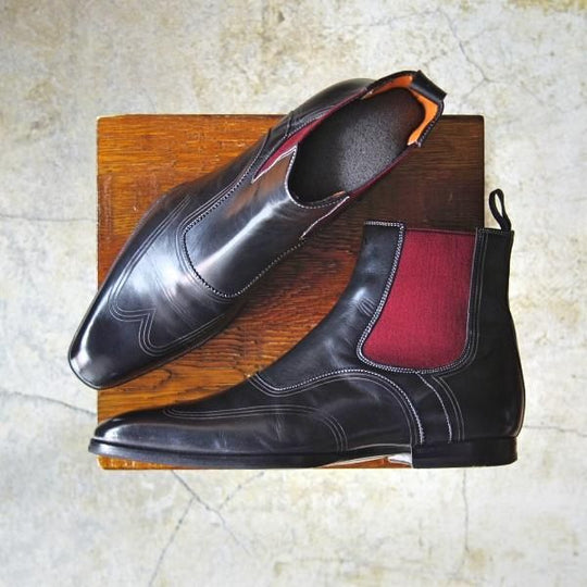 美品★(伊)サントーニ SIZE 5【定価10万円程度★サイドゴアブーツ】カーフ/黒/メンズ/Santoni★d256