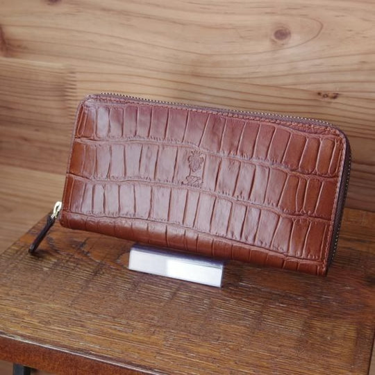 未使用★フェリージ/Felisi【★ジップ長財布/125/SA/クロコ型押し】エンボスレザー/本革/茶/メンズ&レディース兼★d294