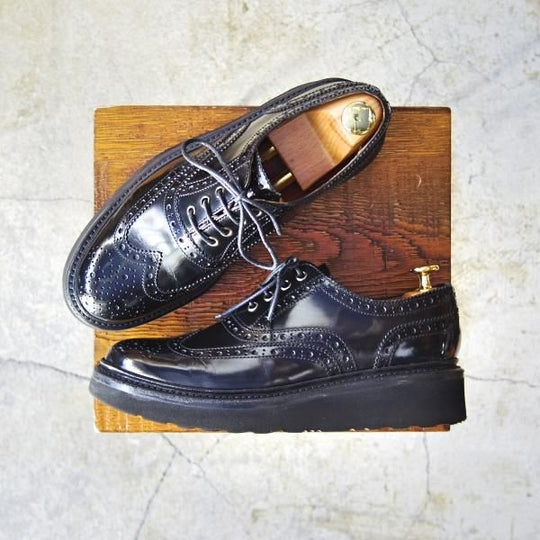 極美品★(英)グレンソン(レディース) SIZE 4.5【★フルブローグ/EMILY/4016-11VB】黒/ウイングチップ/ポリッシュレザー/GRENSON★d394
