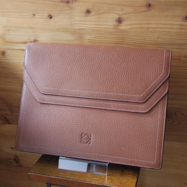極上★(スペイン)ロエベ/LOEWE【★ドキュメントケース/クラッチバッグ】レザー/メンズ&レディース/ビジネス/バッグ/茶/革/鞄★N5639