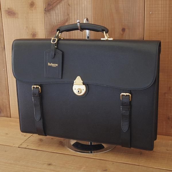 美品★(英)バーバリー/Burberry【貴重★ブリーフケース/レザー】メンズ/ビジネス/バッグ/黒/革/鞄★N5795