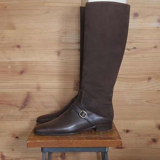 極上★(伊)タニノクリスチー(レディース) SIZE 36【定価¥199,500-★ロングブーツ/2117】スエード×カーフ/濃茶/TANINO CRISCI★h982