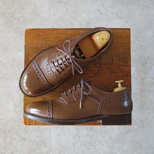 極美品★フットザコーチャー(レディース) SIZE 5【モデル定価¥66,000-★セミブローグ/MENDELL】カーフ/茶/foot the coacher★i061