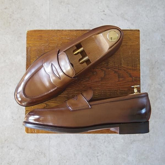 極美品★エドワードグリーン 7E【定価¥174,900-★ピカデリー/PICCADILLY】184ラスト/コインローファー/カーフ/茶/EDWARD GREEN★i124