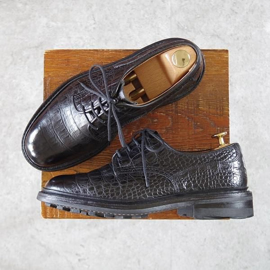 極上★トリッカーズ SIZE 6.5【定価¥102,300-★プレーントゥ/Woodstock/5636】カントリーシューズ/短靴/クロコ型押し/黒/Tricker's★i862