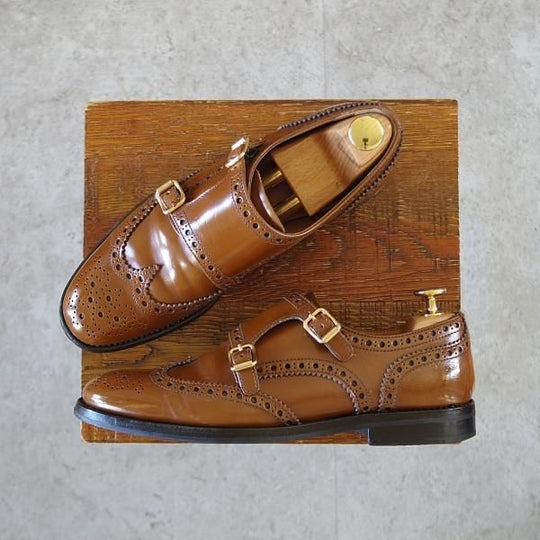 ★チャーチ(レディース) SIZE 37【定価¥165,000-★LANA R/ダブルモンク】ポリッシュドバインダーカーフ/茶/Church's★j083