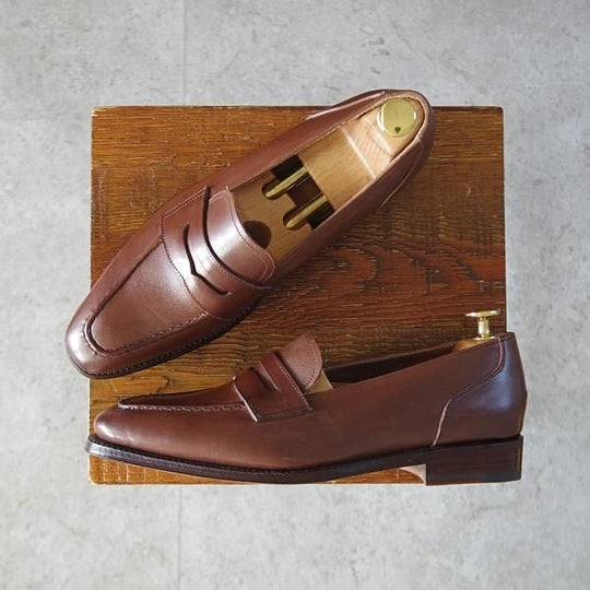 未使用★(スペイン製)MEERMIN/メルミン(レディース) SIZE 5.5【グッドイヤーウェルテッド製法★コインローファー/茶】カーフ★j603