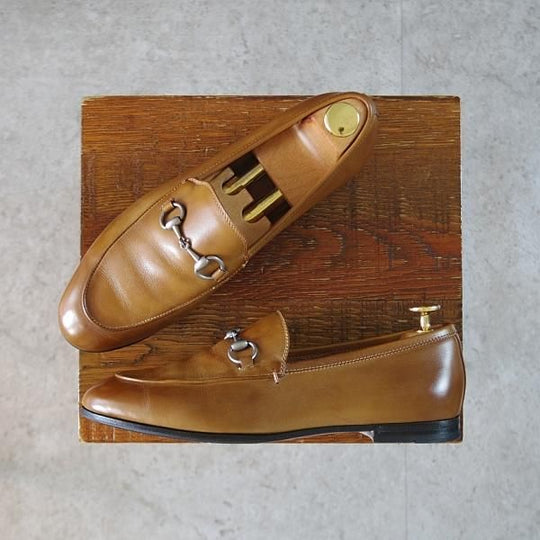 美品★(伊)GUCCI/グッチ(レディース) SIZE 37【オーダー価格¥132,000〜★GUCCI DIY/ホースビットローファー】カーフ/薄茶★j921