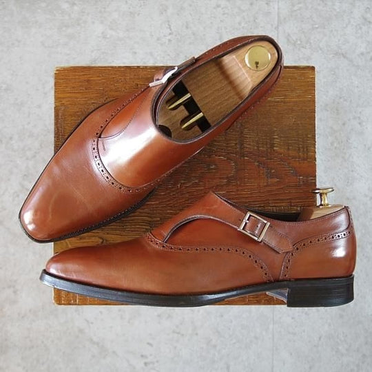 ★三陽山長 SIZE 8.5【定価¥80,300-★帯之介/R309ラスト】サイドモンク/カーフ/茶/メンズ/TAINOSUKE/Sanyo Yamacho★j972