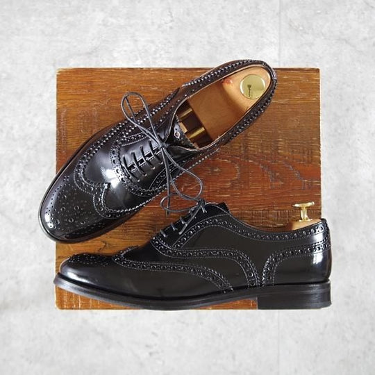 極美品★チャーチ(レディース) SIZE 37【定価¥176,000-★バーウッド/BURWOOD WG】ポリッシュドバインダーカーフ/黒/Church's★k690