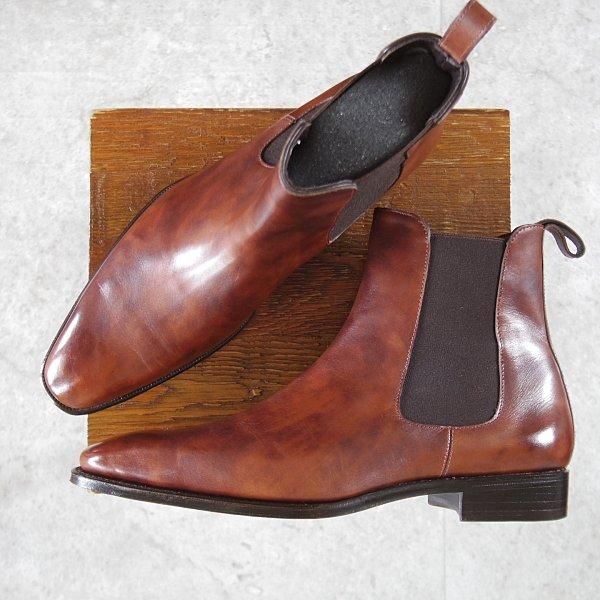 極美品★Perfetto/ペルフェット SIZE 7.5【ミュージアムカーフ風★グッドイヤーウェルテッド製法/サイドゴアブーツ】茶/メンズ★l756