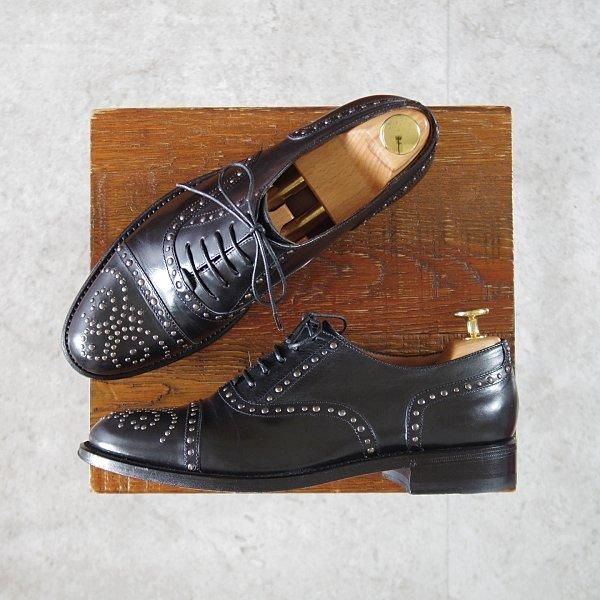 極美品★(仏)サルトル(レディース) SIZE 37【ブラックラピド製法★セミブローグ/スタッズシューズ】カーフ/黒/SARTORE★l853