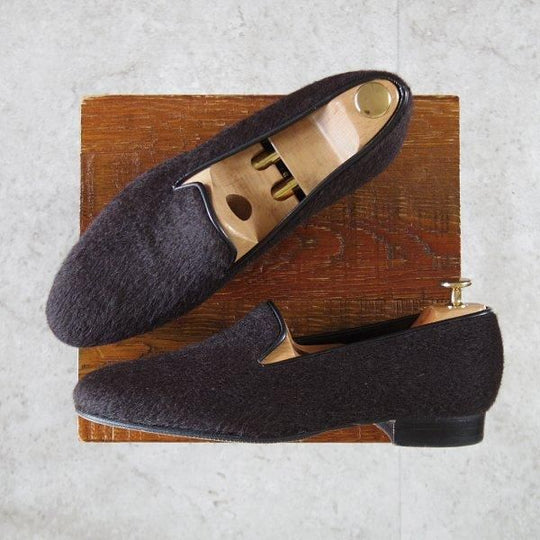 極美品★(英)ジョージ・クレバリー UK7.5程度【貴重★アルパカ素材/イノウエブラザーズ別注】ルームシューズ/濃茶/GEORGE CLEVERLEY★l901