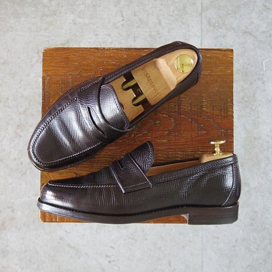 美品★(伊)F.LLIジャコメッティ SIZE 38【定価¥113,300-★ユタカーフ仕様/コインローファー/FG361】濃茶/メンズ/Giacometti★m009