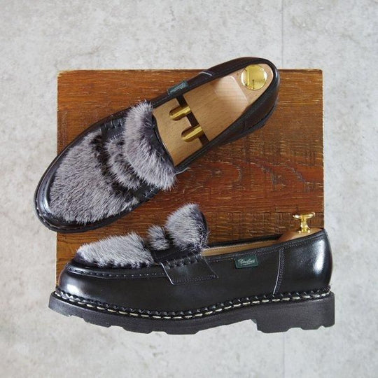未使用★パラブーツ(レディース) SIZE 5.5【定価¥103,400-★VISON(ミンクファー)/ORSAY/オルセー】コインローファー/黒/Paraboot★m163