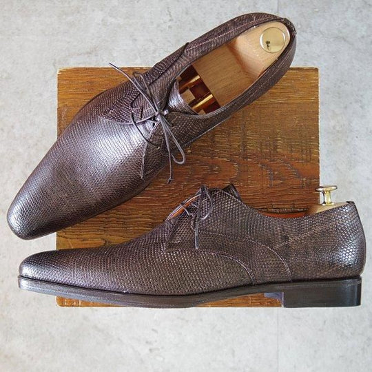 未使用★(伊)サントーニ SIZE 9.5【貴重★リザード仕様/Vフロント/濃茶】プレーントゥ/メンズ/Santoni★m261