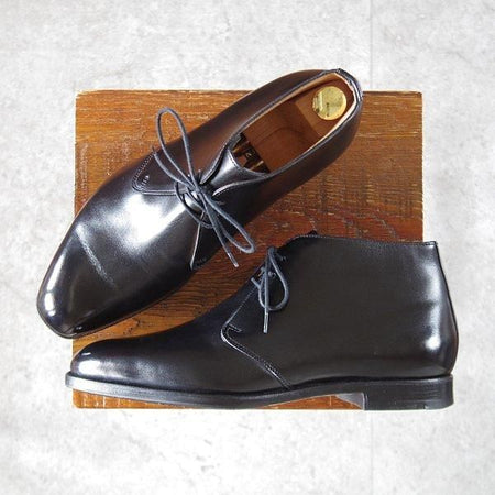 美品★エドワードグリーン 6.5E【貴重★旧ロゴ/BANBURY/バンバリー】606ラスト/チャッカブーツ/カーフ/黒/メンズ/EDWARD GREEN★m400