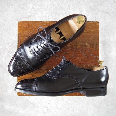 極上★エドワードグリーン 7E【現行定価20万円以上★ASQUITH/アスキス/888ラスト】セミブローグ/カーフ/黒/メンズ/EDWARD GREEN★m402