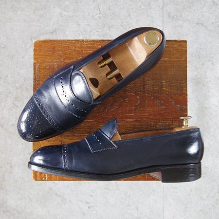 極上★エドワードグリーン 7.5E【旧工場製★(英)ポールセン・スコーン別注/32ラスト】ローファー/カーフ/紺/EDWARD GREEN★m419