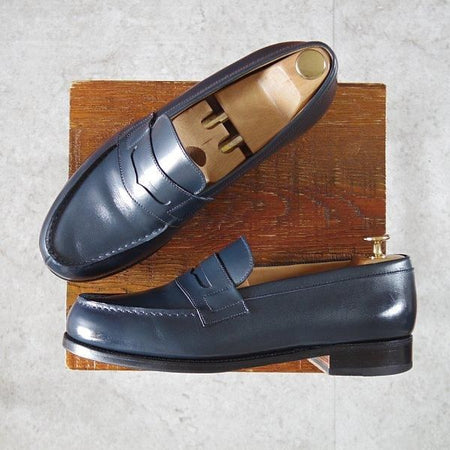 極上★J.M.ウエストン 7E【定価¥156,200-★180/コインローファー】41ラスト/ボックスカーフ/紺/メンズ/Weston/ウェストン★m565