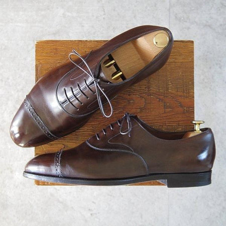 ★エドワードグリーン 9F程度【現行定価¥217,800-★BERKELEY/202ラスト/旧ロゴ】バークレー/パンチドキャップトゥ/濃茶/EDWARD GREEN★m632