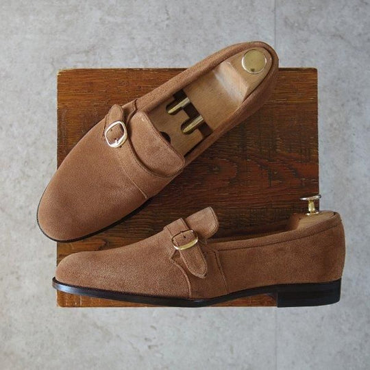 未使用★Iugen/イウゲン SIZE 6.5【定価¥44,000-★ローファー/IG206】モンクストラップ/スリッポン/スエード/薄茶/メンズ★m642