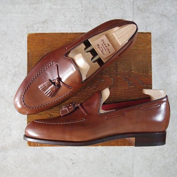 未使用★(スペイン製)カルミナ 8EEE【注文価格16万円程度★茶系コードバン仕様/純正ツリー付】BOURBON/タッセルローファー/CARMINA★m888