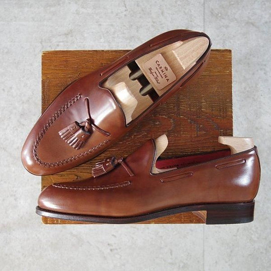 未使用★(スペイン製)カルミナ 8EEE【注文価格16万円程度★茶系コードバン仕様/純正ツリー付】BOURBON/タッセルローファー/CARMINA★m888