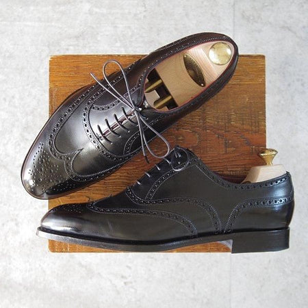 極美品★エドワードグリーン 8F【MTO価格30万円程度★MALVERN/純正ツリー付】マルバーン/202ラスト/フルブローグ/黒/EDWARD GREEN★m904