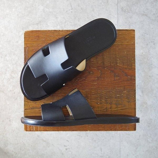 美品★(伊製)HERMES/エルメス SIZE 41【現行定価¥132,000-★Izmir/イズミール/レザーサンダル】カーフ/黒/メンズ★m974