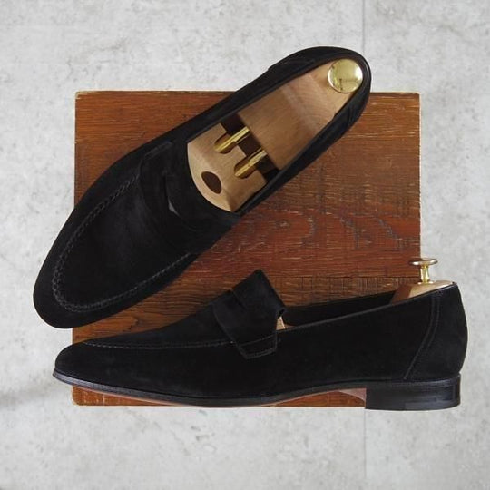 極美品★ジョンロブ SIZE 9【旧ロゴ★TURVEY/コインローファー/黒】スリッポン/スエード/メンズ/JOHN LOBB★n032
