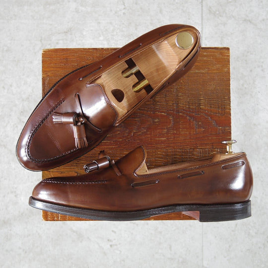 極美品★クロケット&ジョーンズ 8.5E【定価¥121,000-★CAVENDISH 3/キャベンディッシュ】タッセルローファー/375ラスト/カーフ/濃茶★o025