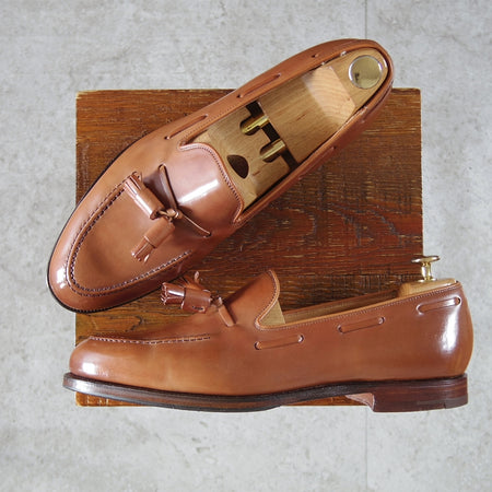 極美品★クロケット&ジョーンズ 8.5E【定価¥198,000-★ウイスキーコードバン仕様/CAVENDISH 3】タッセルローファー/375ラスト/茶★o056