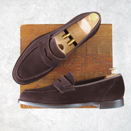 極美品★クロケット&ジョーンズ 8E【現行定価10万円以上★RICHMOND 2/376ラスト】コインローファー/スエード/濃茶/Crockett&Jones★n671