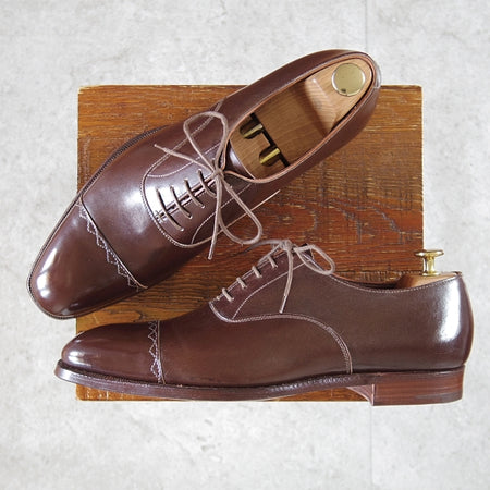 未使用★クロケット&ジョーンズ 8D【ハンドグレードライン★GARRICK/ストレートチップ】カーフ/濃茶/Crockett&Jones★n272