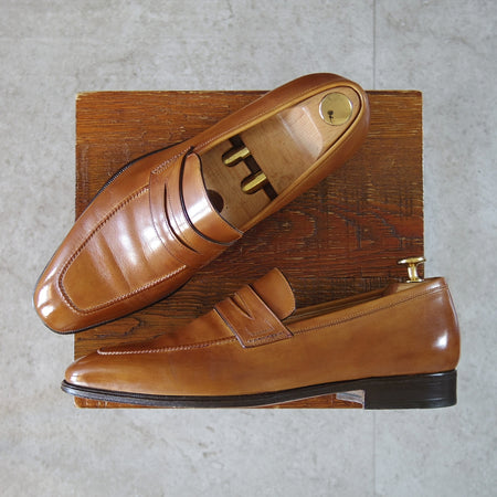 美品★(伊)タニノクリスチー SIZE 7【定価15万円以上★コインローファー/薄茶】カーフ/メンズ/TANINO CRISCI★n825