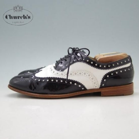 極上★チャーチ(レディース) SIZE 37.5【★バーウッド/BURWOOD 3W】フルブローグ/ウイングチップ/カーフ×パテント/白×黒/Church's★a110