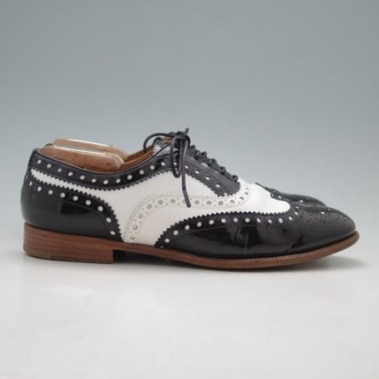 極上★チャーチ(レディース) SIZE 37.5【★バーウッド/BURWOOD 3W】フルブローグ/ウイングチップ/カーフ×パテント/白×黒/Church's★a110
