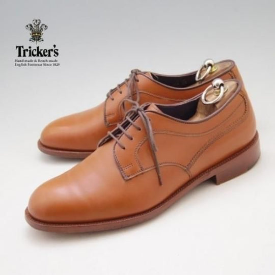 美品★トリッカーズ SIZE 8【貴重★ドレス仕様/チャネル仕上げ】プレーントゥ/カーフ/茶/Tricker's★a0N4387