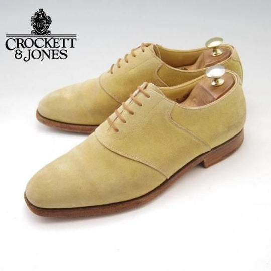 ★クロケット&ジョーンズ 6E【★プレーントゥ/サドルシューズ】スエード/薄茶/Crockett&Jones★a086