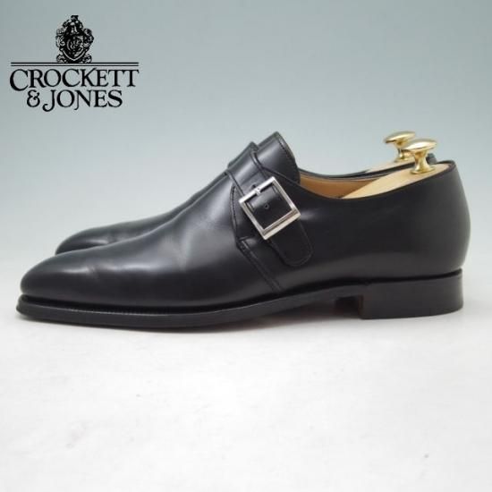 美品★クロケット&ジョーンズ 6E【★SHIPS別注/シップス/MONKTON】348ラスト/モンクストラップ/カーフ/黒/メンズ/Crockett&Jones★a140