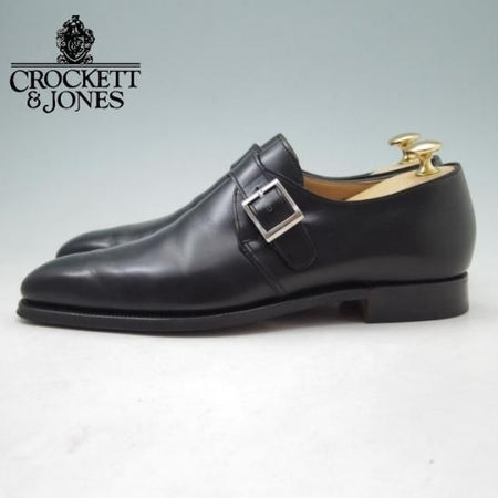 美品★クロケット&ジョーンズ 6E【★SHIPS別注/シップス/MONKTON】348ラスト/モンクストラップ/カーフ/黒/メンズ/Crockett&Jones★a140