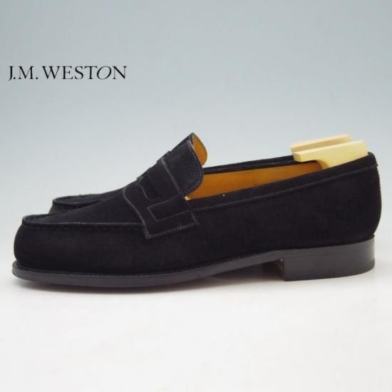 美品★JM.ウェストン 5D【定価￥110,000-★コインローファー/180】41ラスト/スエード/黒/メンズ/Weston/ウエストン★a165